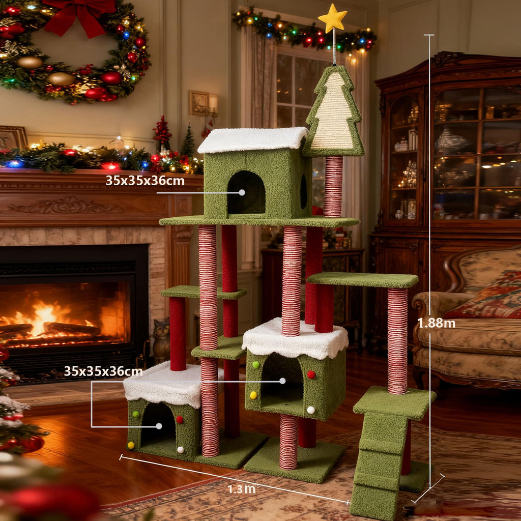 60 Inch Extra Large Cat Tree with 3 Condos and Climbing Ladder D903347