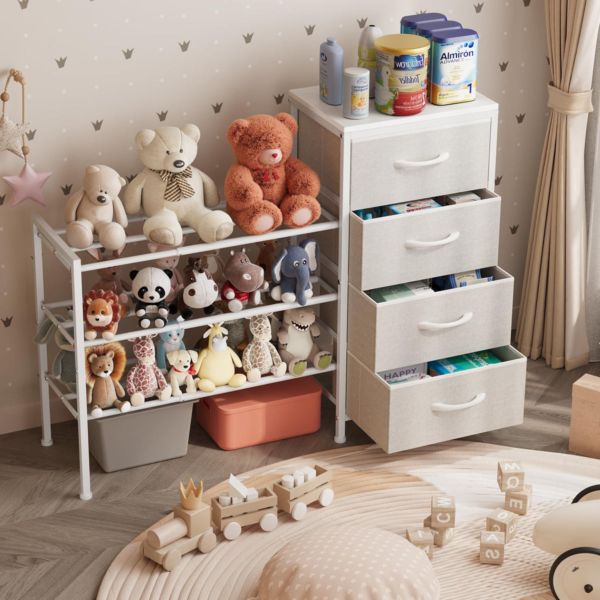 White 4 Drawer Fabric Dresser S286