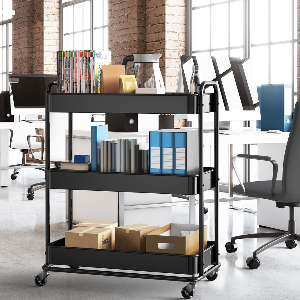26" 3-Tier Metal Utility Cart, Black U893