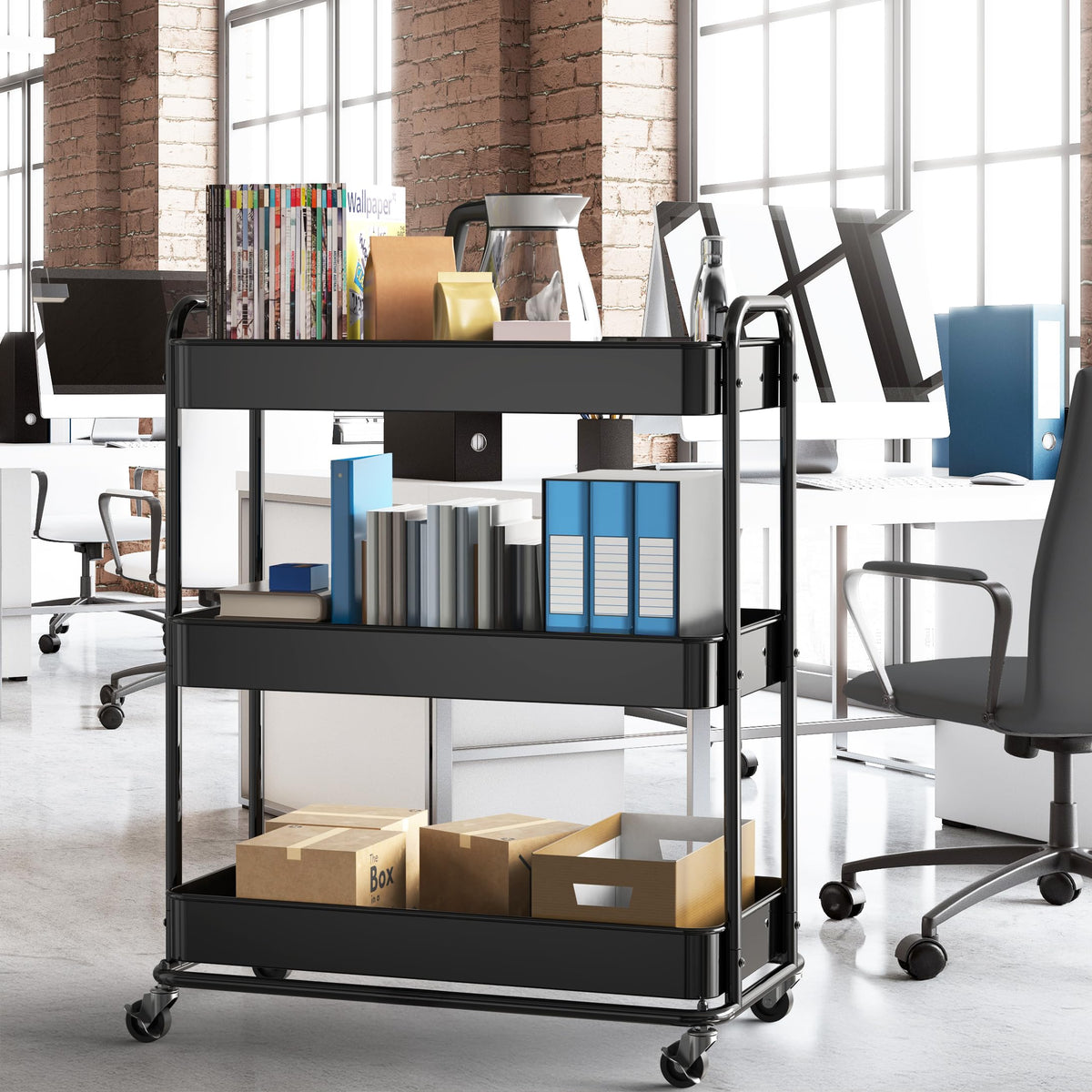 26" 3-Tier Metal Utility Cart, Black U893