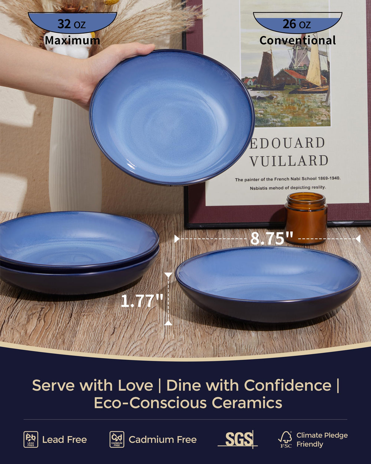 8.75'' Ceramic Pasta Bowls Set of 4 T774