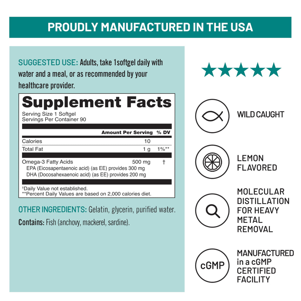 Omega 3 Fish Oil 500 mg EPA & DHA 90 Softgels A601612