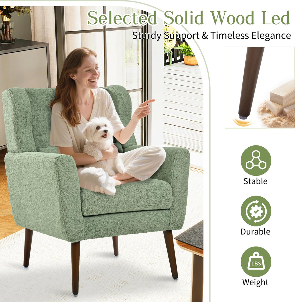 Green Teddy Upholstered Armchair Set of 2 with Lumbar Pillow L36369