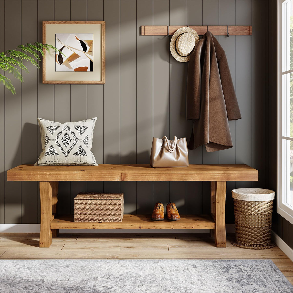 Brown Solid Wood Entryway Bench P612405