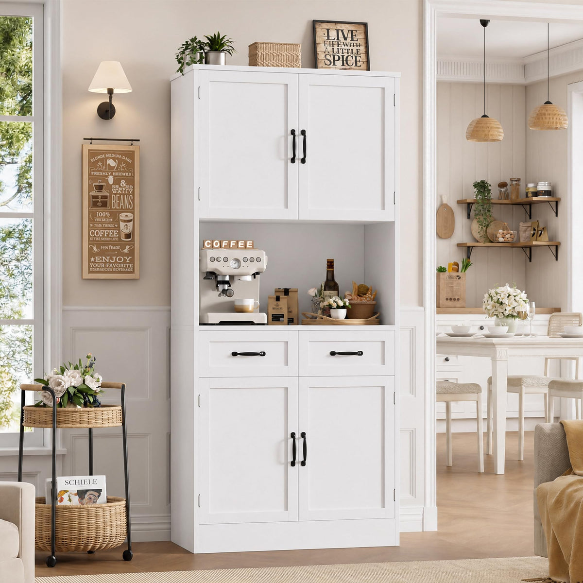 White Tall Wood Kitchen Pantry Storage Cabinet Z617565