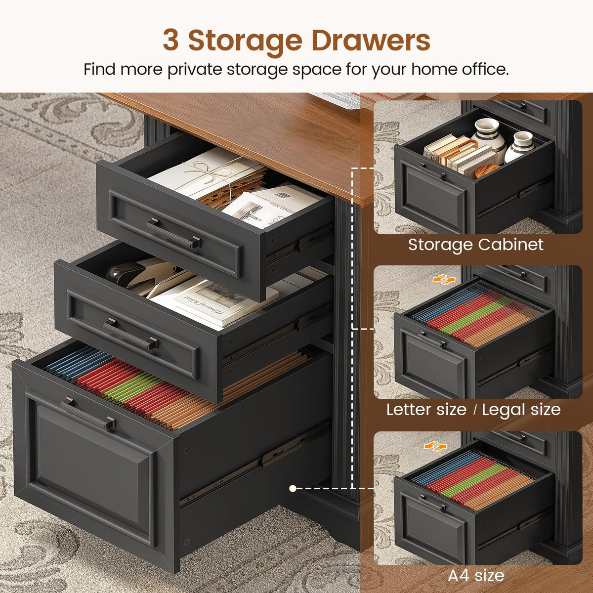 69" L Shaped Desk with Drawers and Storage Cabinet Z756739