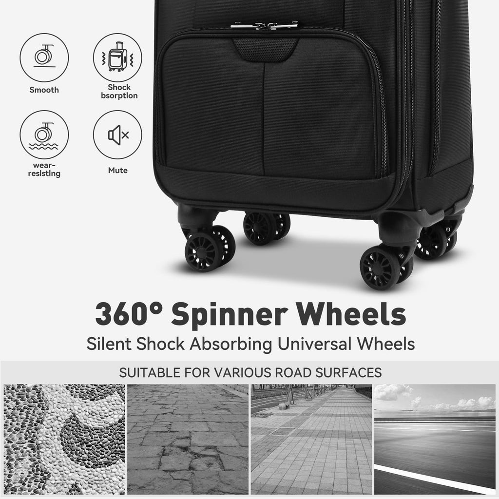 16 Inch Underseat Carry on Luggage with Wheels Black U865