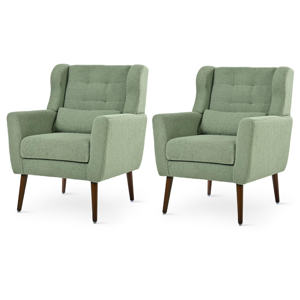 Green Teddy Upholstered Armchair Set of 2 with Lumbar Pillow L36369