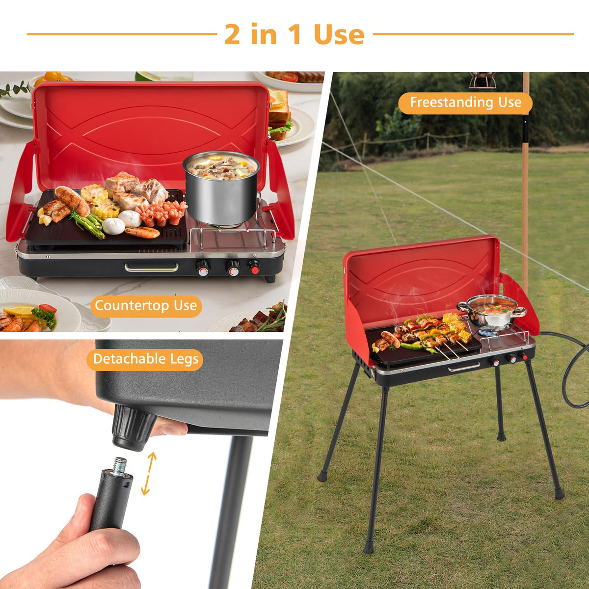 2-Burner Portable Gas Camping Stove with Detachable Legs R663