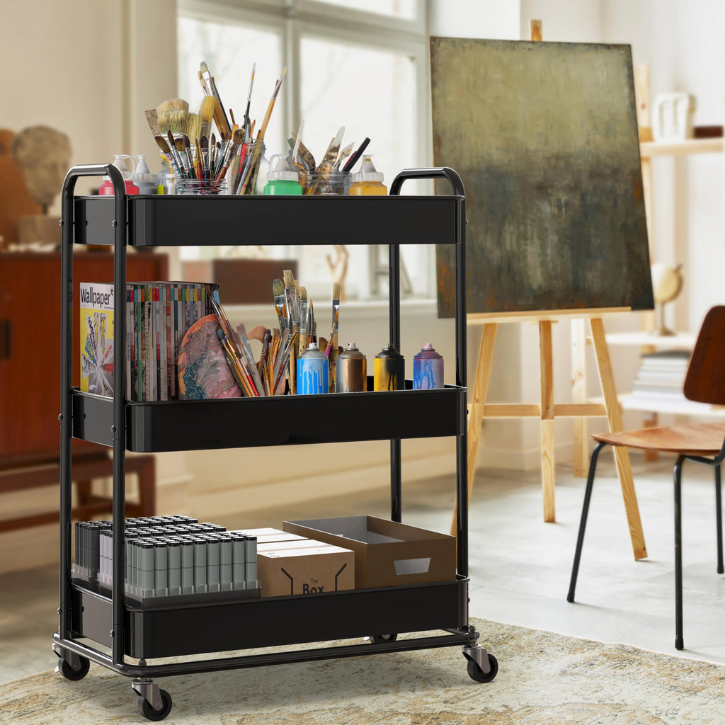 26" 3-Tier Metal Utility Cart, Black U893