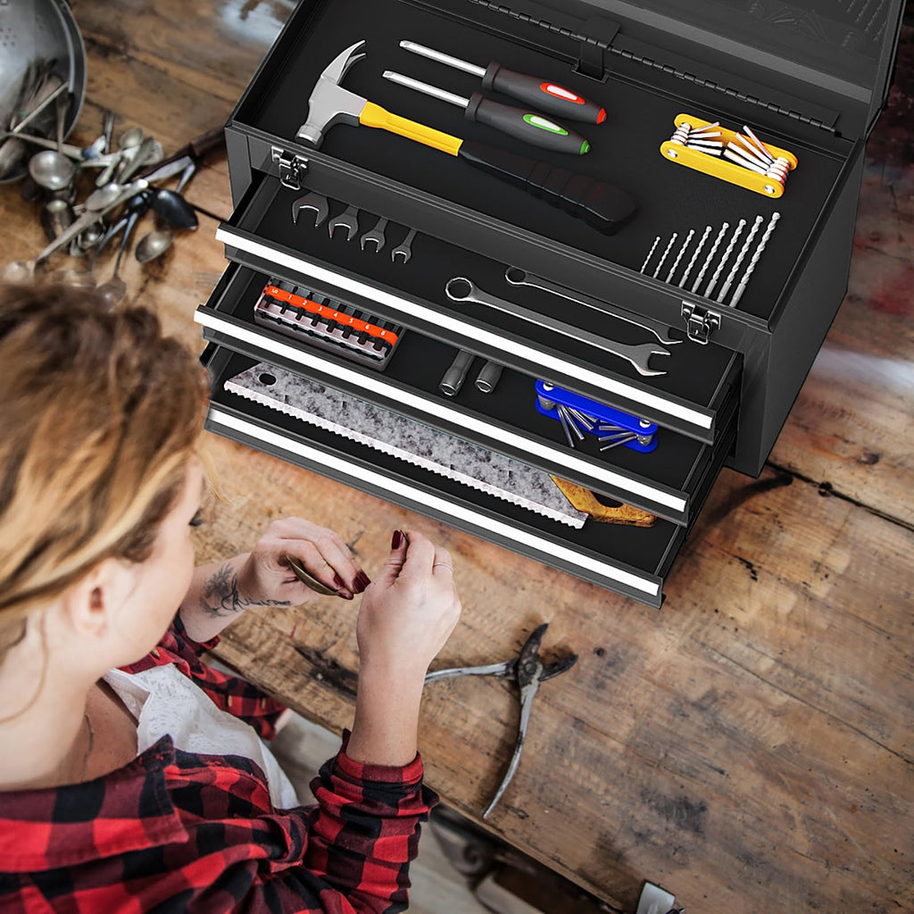 Portable Metal 3 Drawer Lockable Tool Box J82949