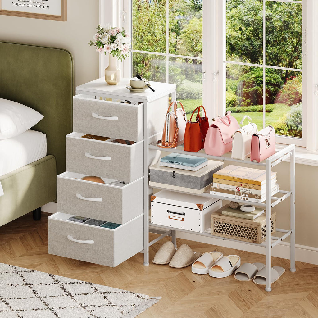 White 4 Drawer Fabric Dresser S286