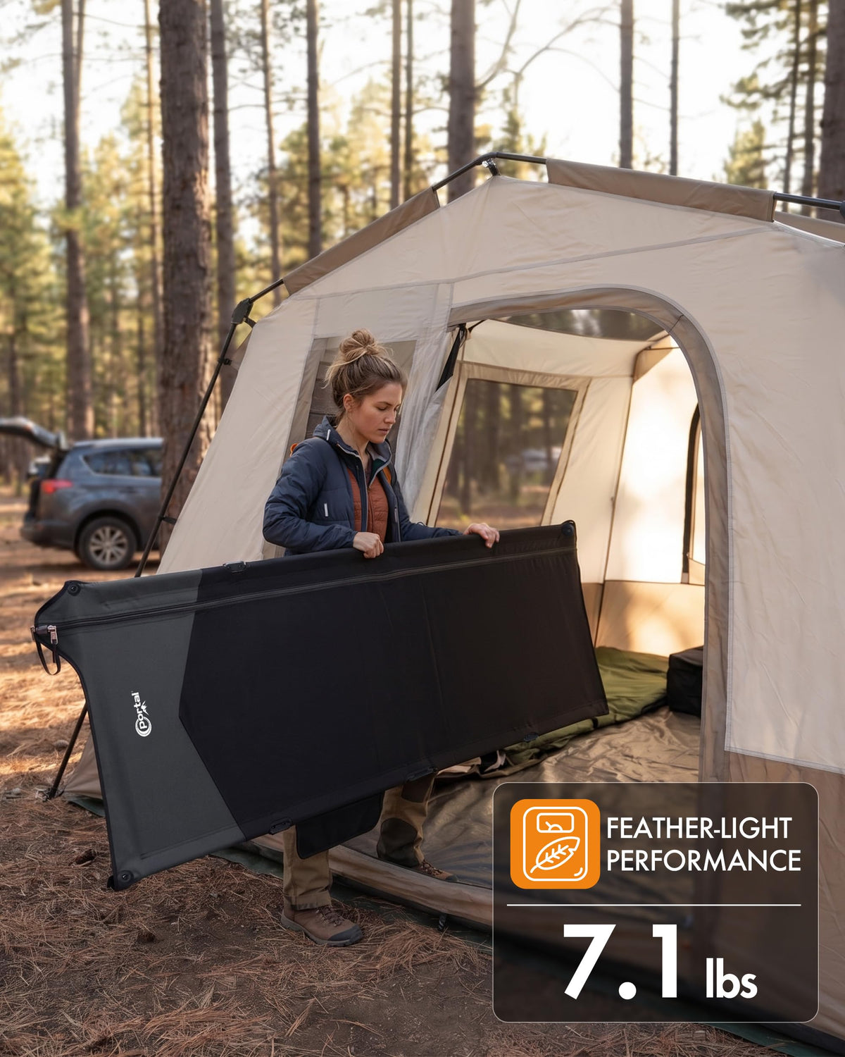 Ultra-Light 7.1 lbs Foldable Camping Cot with Side Pocket R502