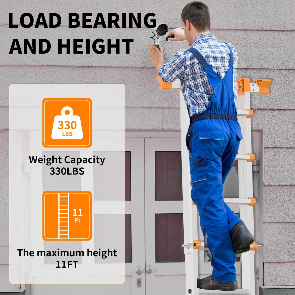 11FT Multi Position Aluminum Folding Ladder with Tool Tray J62601