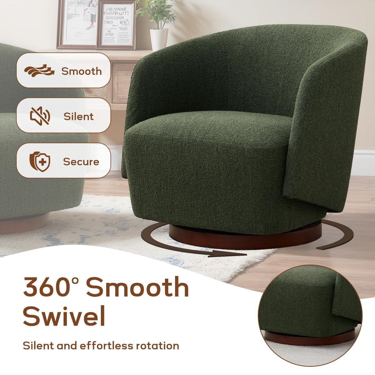 Boucle Swivel Accent Chairs Set of 2 Green V14361