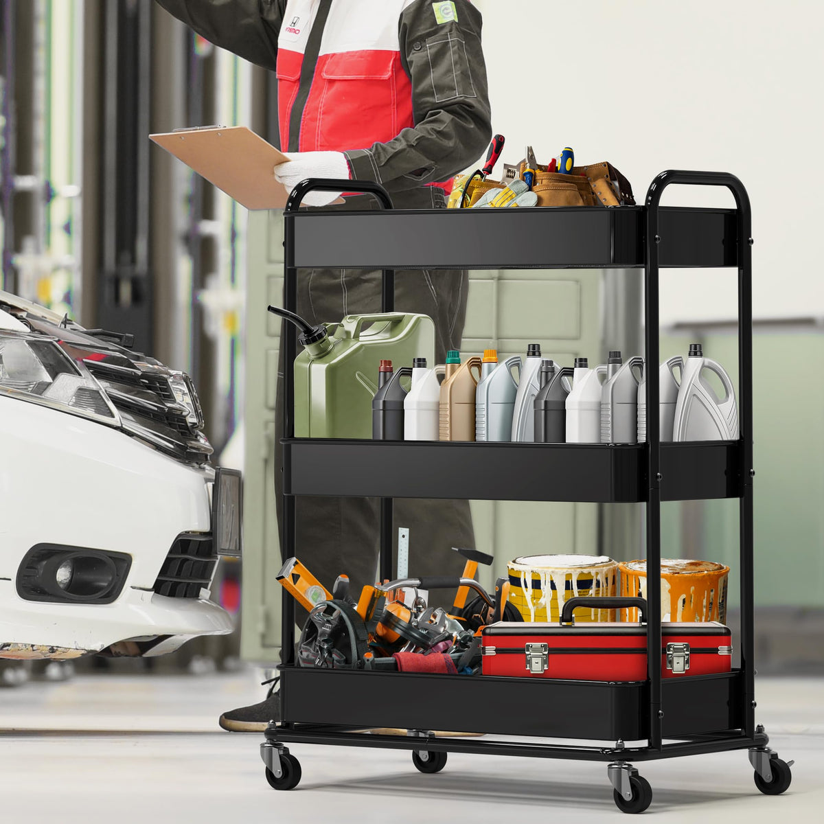 26" 3-Tier Metal Utility Cart, Black U893