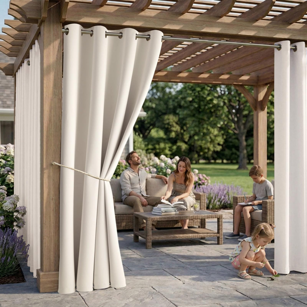 W52 x L108 Weather-resistant Grommet Top Curtains (2 Panels) V498583