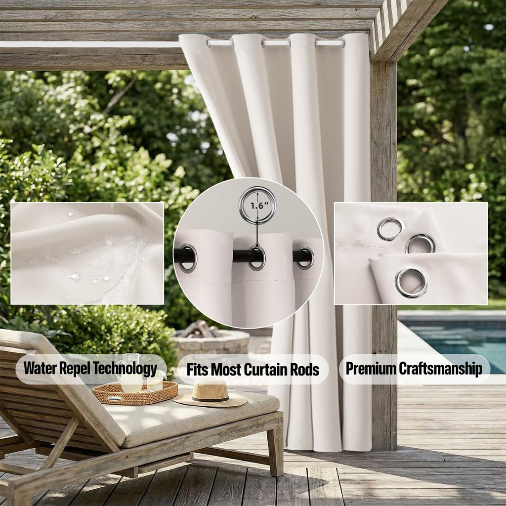 W52 x L108 Weather-resistant Grommet Top Curtains (2 Panels) V498583