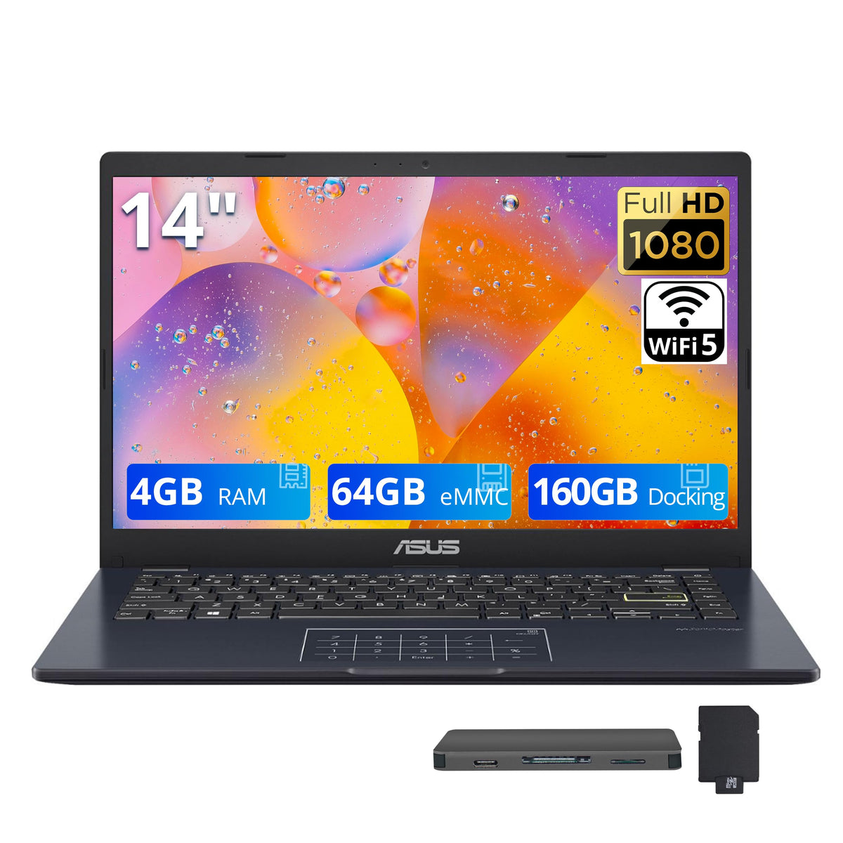 14" FHD Laptop, Intel Celeron N4500, 4GB RAM, 224GB Storage, Quiet Blue I828