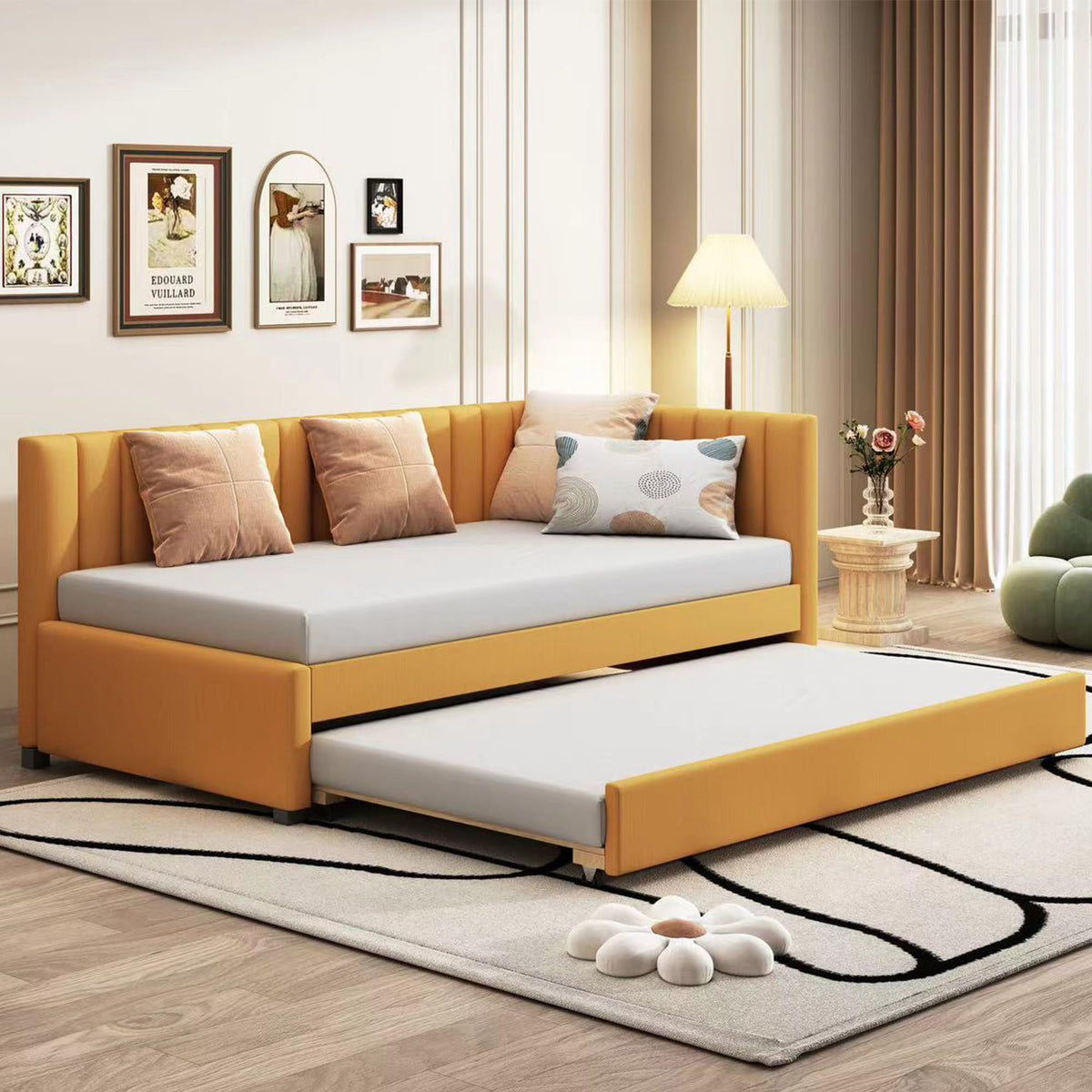 Twin Size Linen Upholstered Daybed with Trundle U393