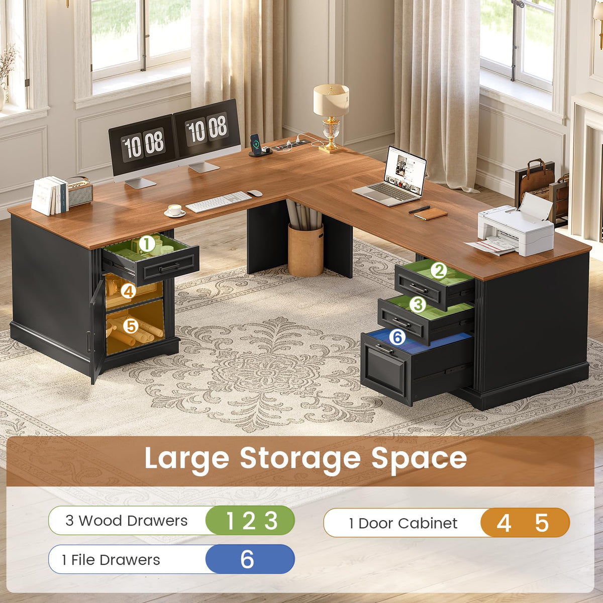 69" L Shaped Desk with Drawers and Storage Cabinet Z756739