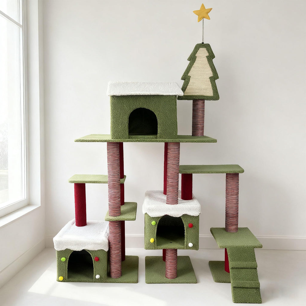 60 Inch Extra Large Cat Tree with 3 Condos and Climbing Ladder D903347