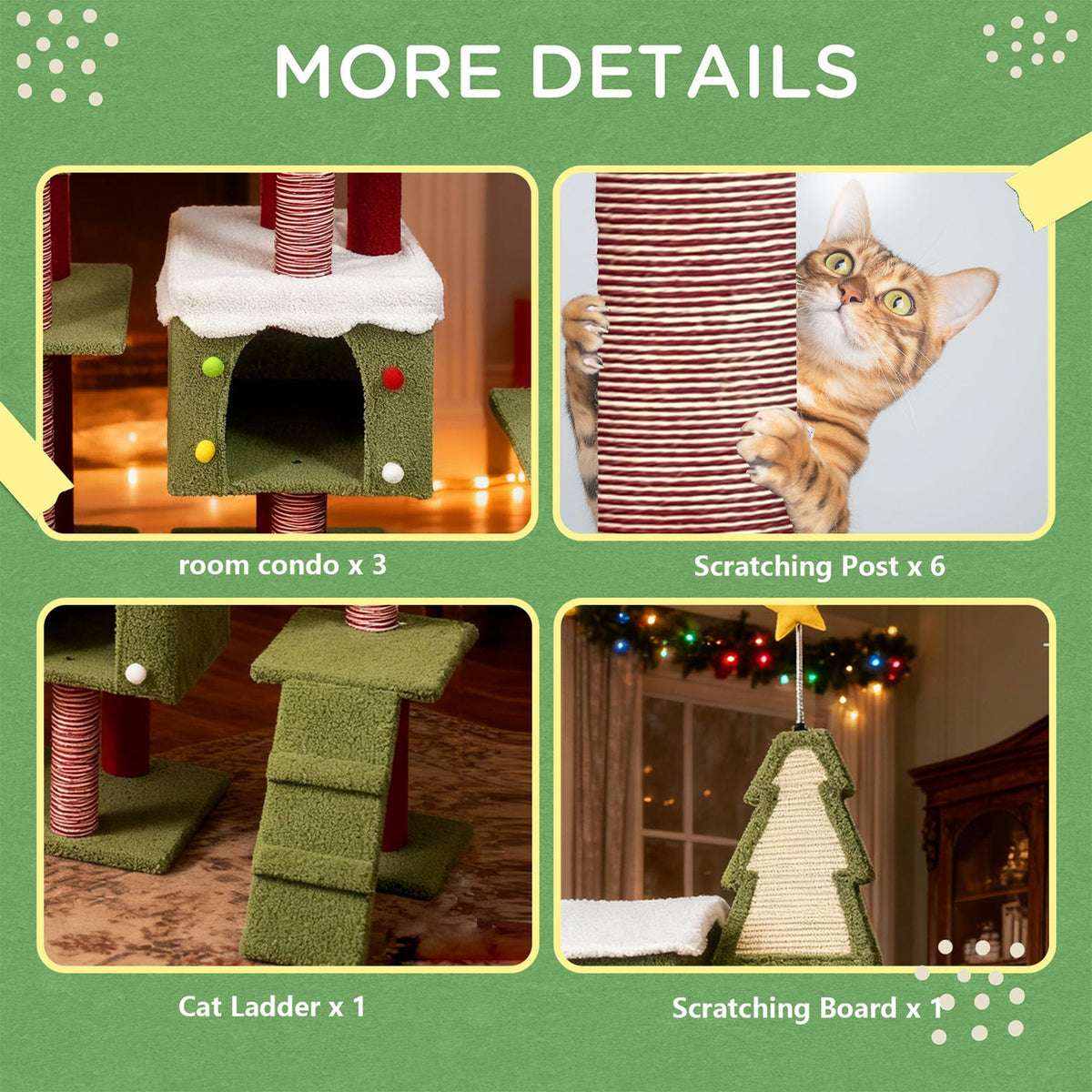 60 Inch Extra Large Cat Tree with 3 Condos and Climbing Ladder D903347