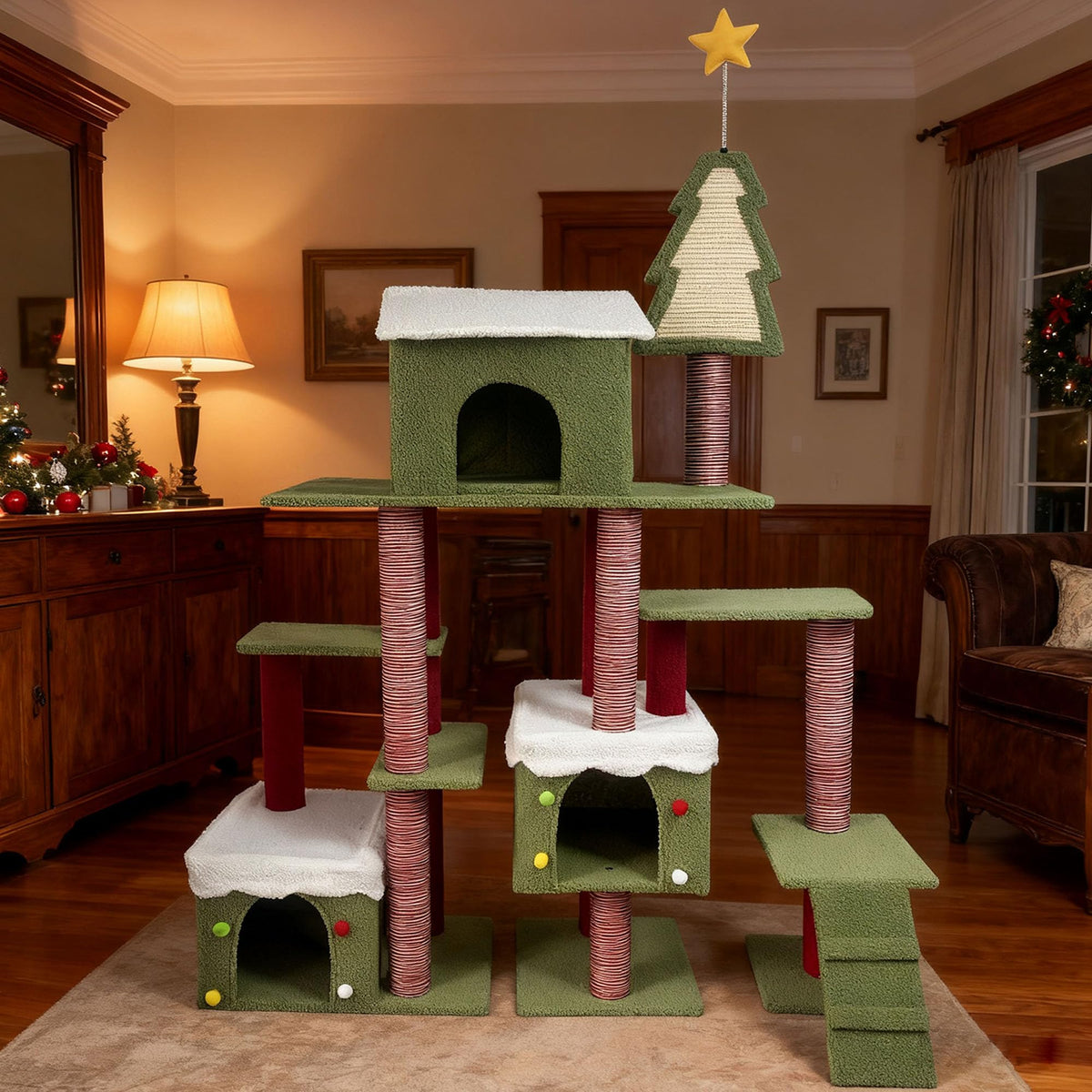 60 Inch Extra Large Cat Tree with 3 Condos and Climbing Ladder D903347