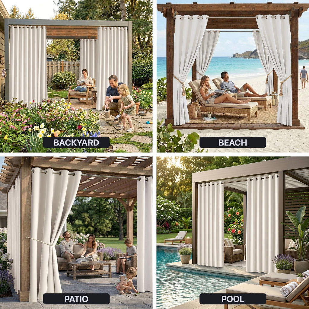 W52 x L108 Weather-resistant Grommet Top Curtains (2 Panels) V498583