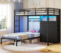Black Twin Over Twin Bunk Bed with Storage Drawers & Bookshelf D554468
