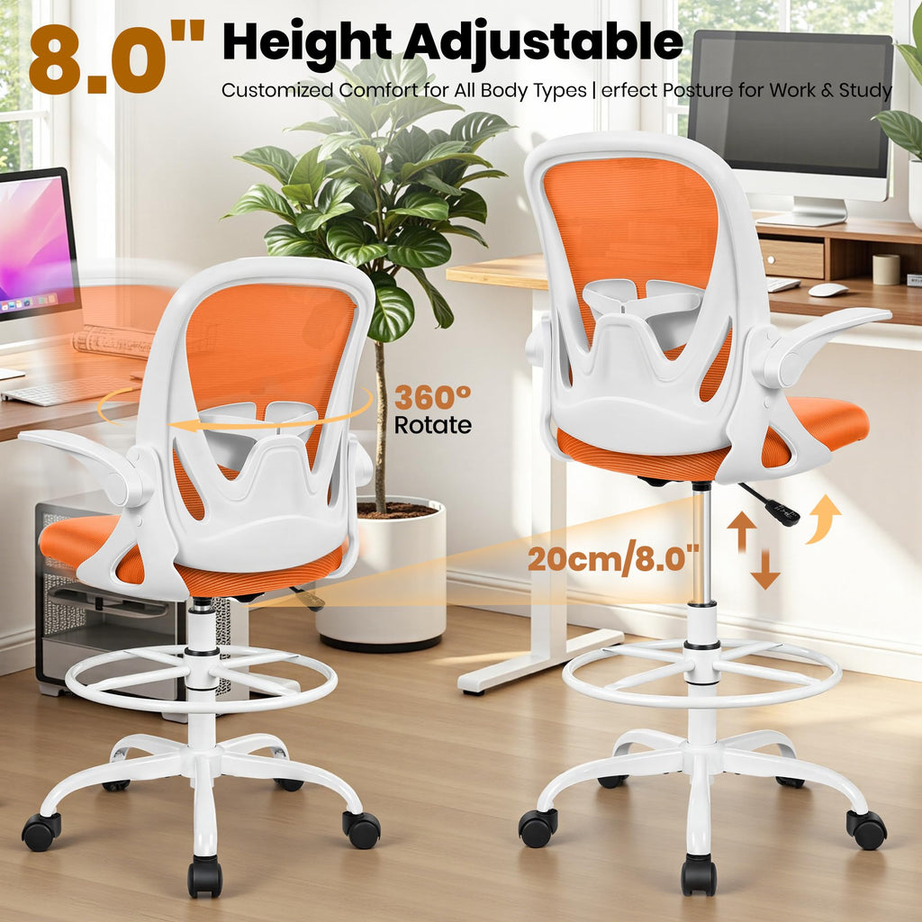 Tall Ergonomic Drafting Chair with Flip-up Armrests and Footrest Ring O194
