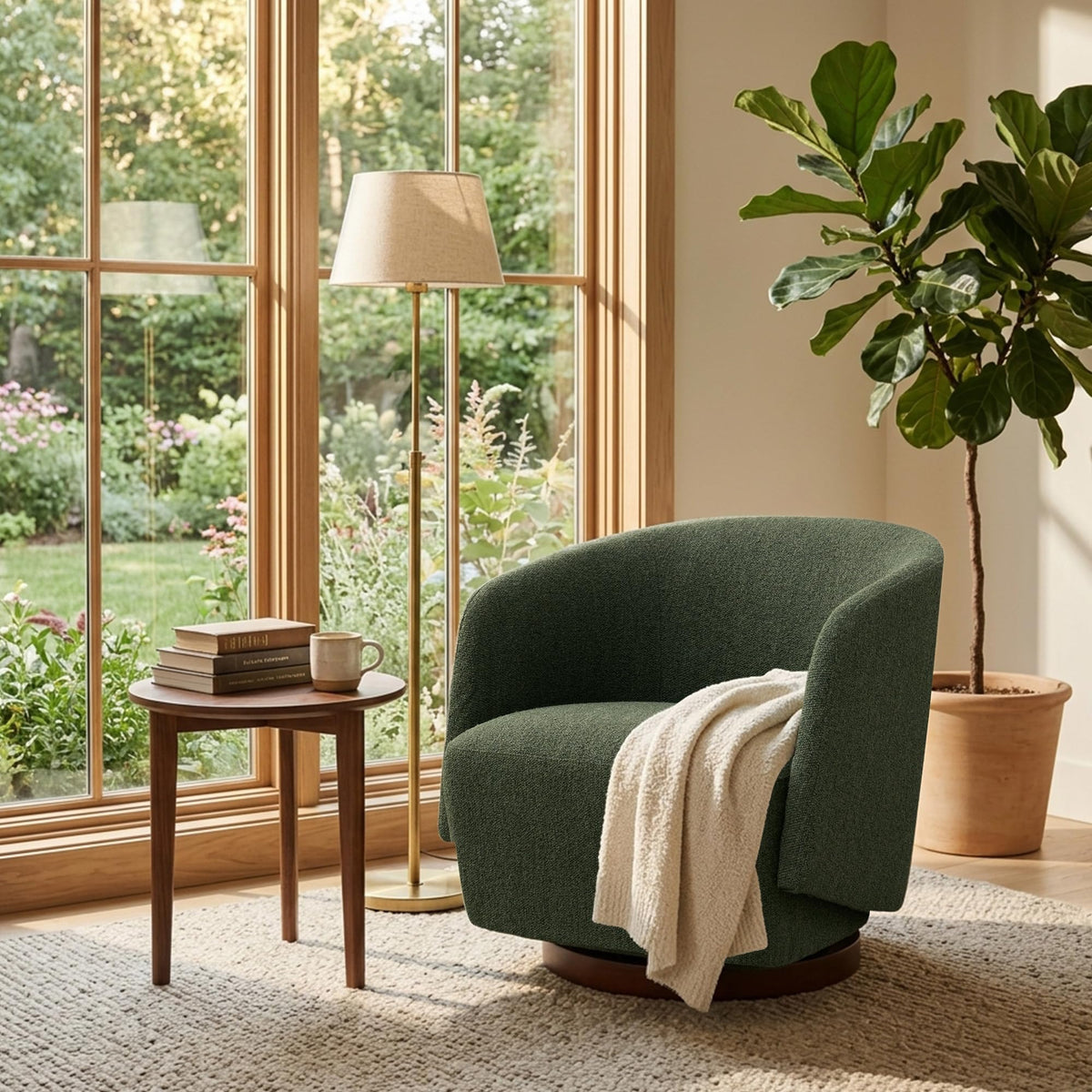 Boucle Swivel Accent Chairs Set of 2 Green V14361