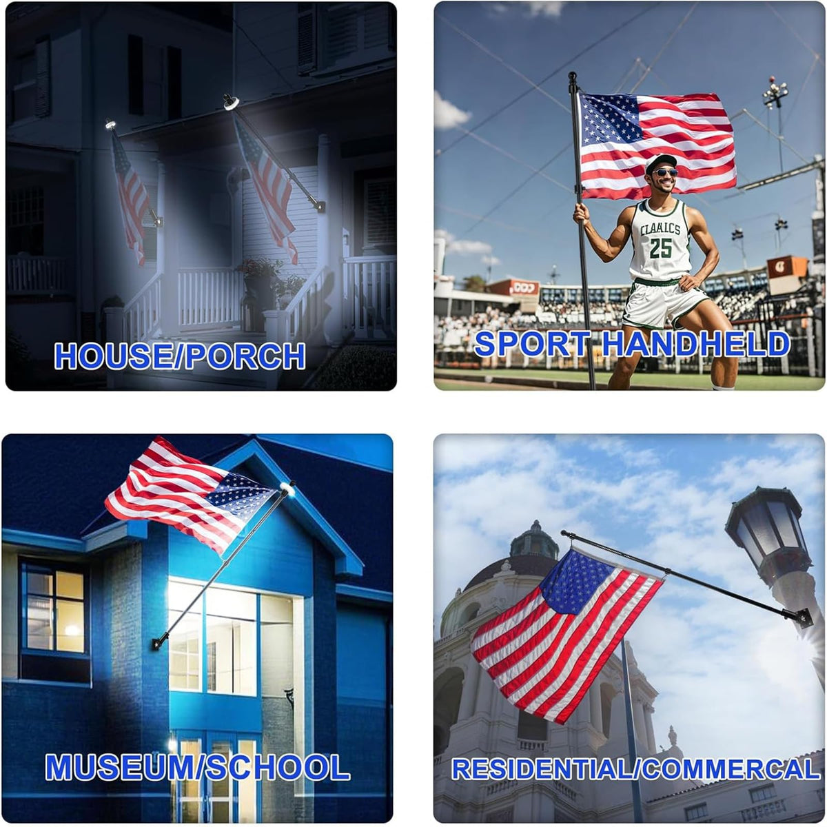 5FT Black Stainless Steel Flag Pole Kit with Solar Light and American Flag I461