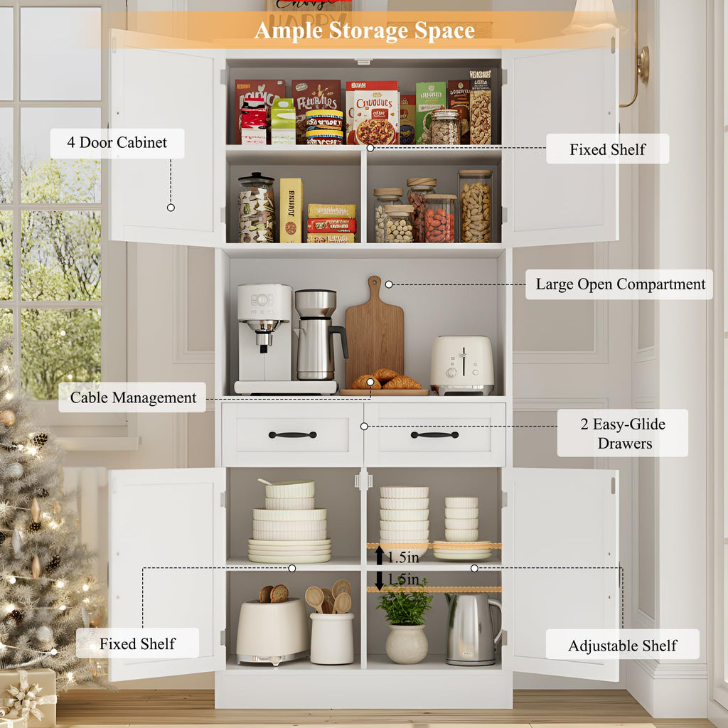 White Tall Wood Kitchen Pantry Storage Cabinet Z617565