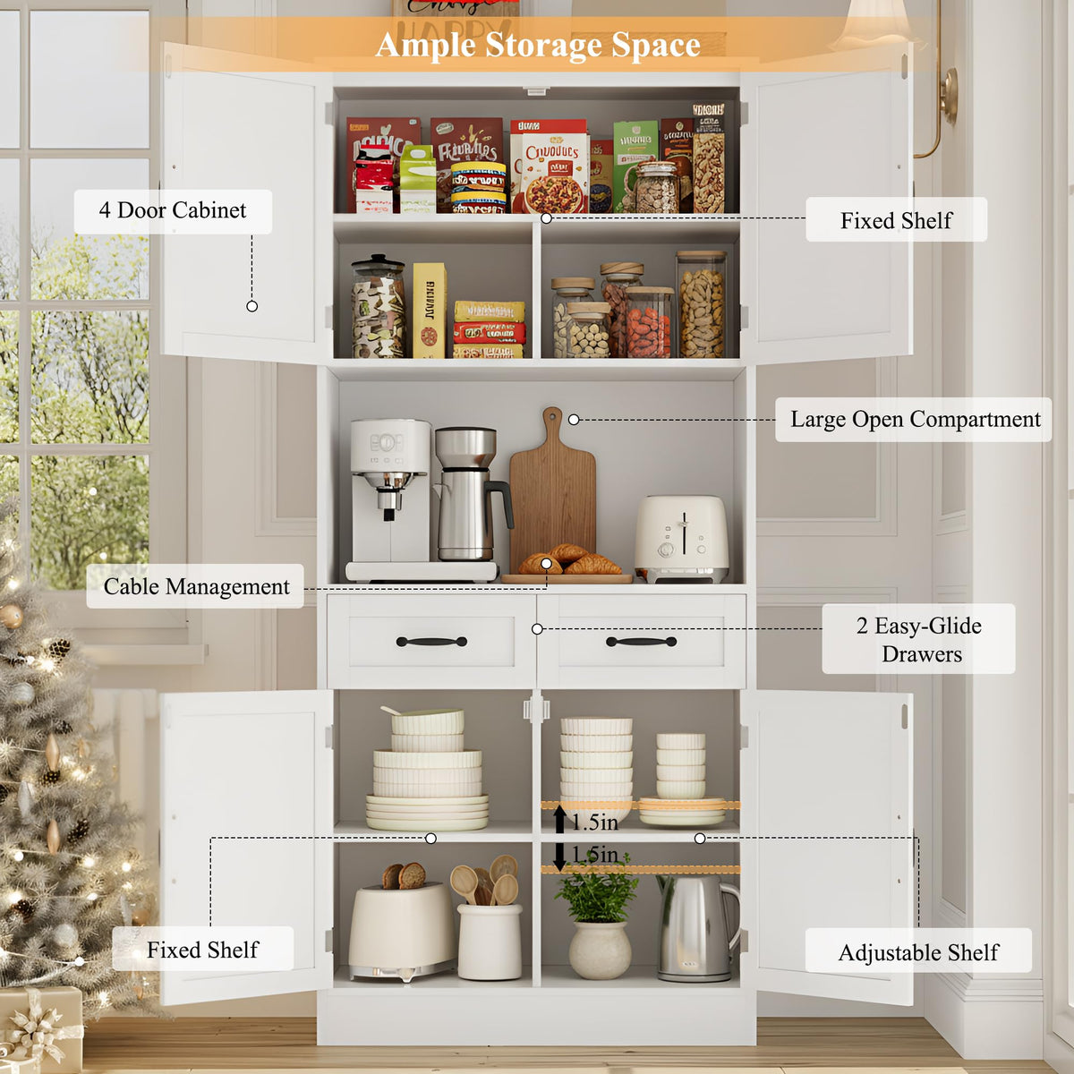 White Tall Wood Kitchen Pantry Storage Cabinet Z617565
