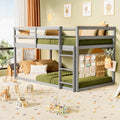 Low Twin Over Twin Wooden Bunk Bed with Ladder and Guardrails O94163
