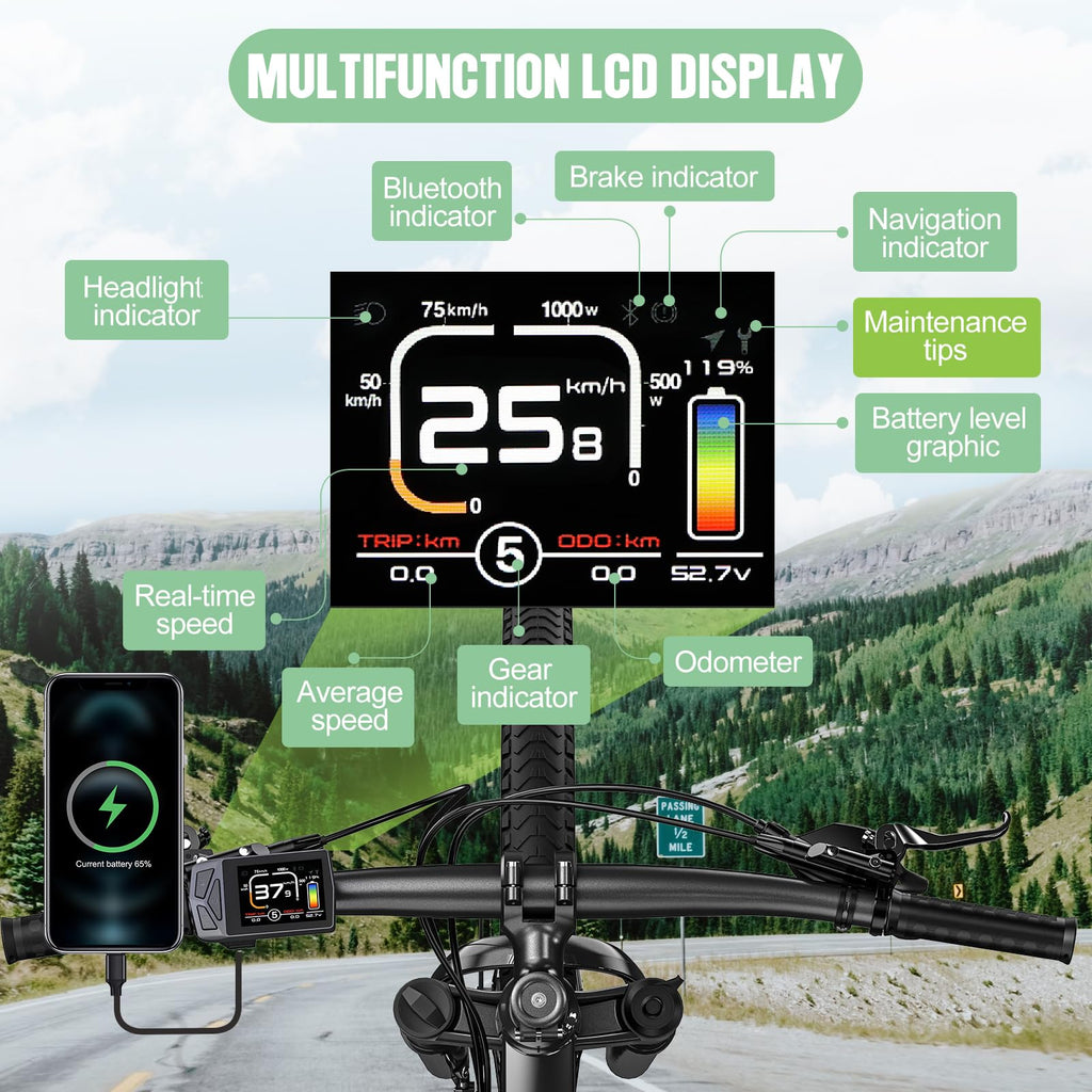 48V 1000W Ebike Conversion Kit with TFT Display and Battery Z637034