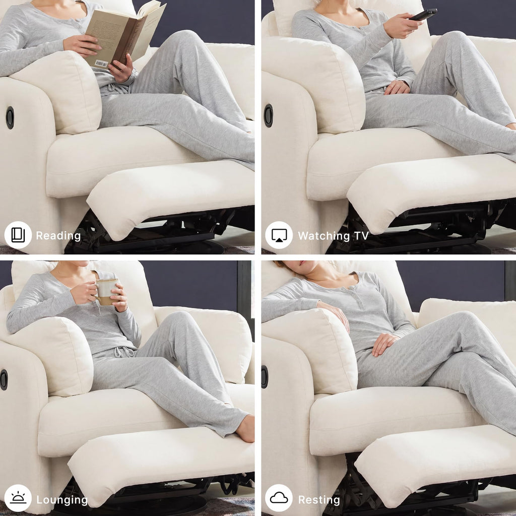 Beige Swivel Glider Recliner Rocking Chair H9307