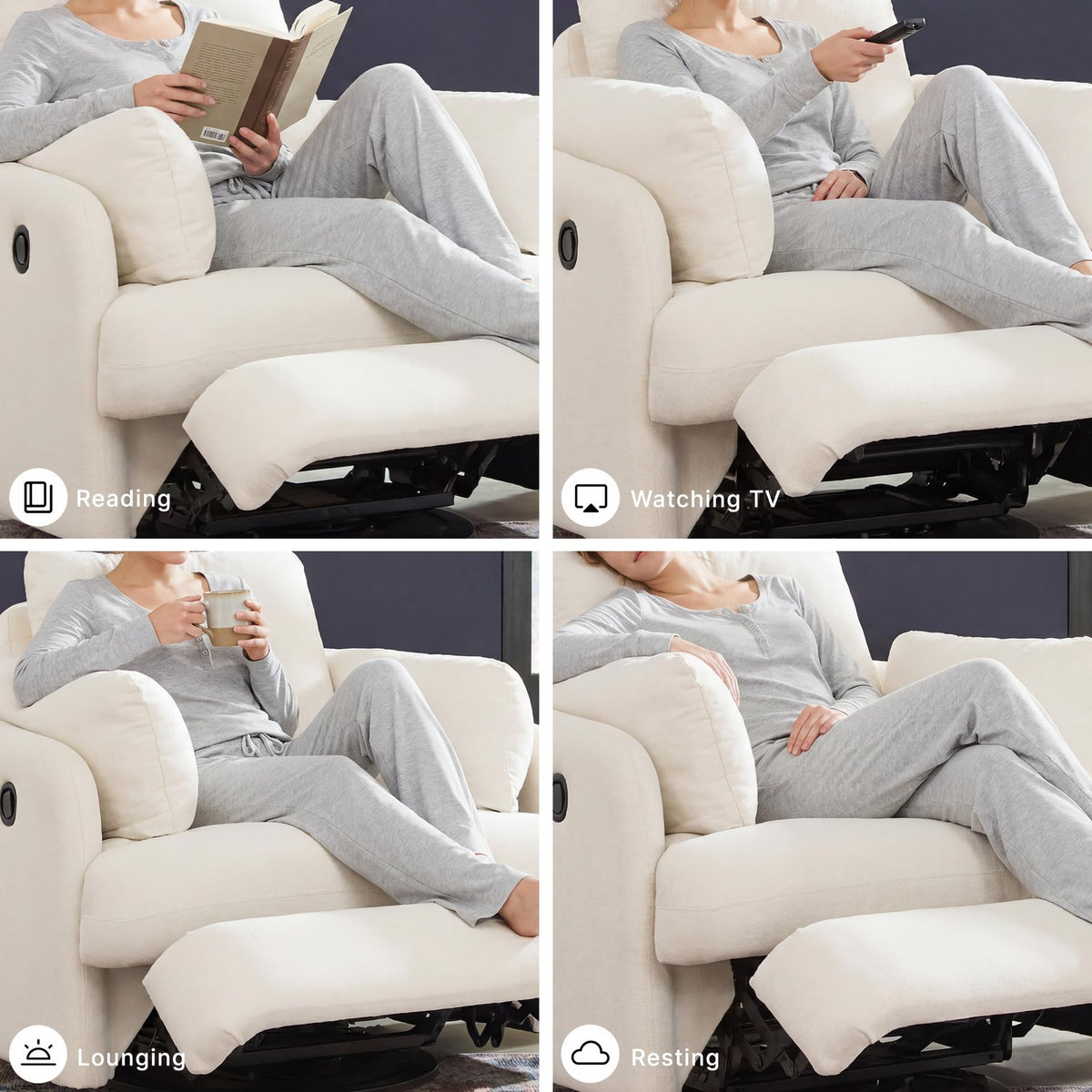 Beige Swivel Glider Recliner Rocking Chair H9307