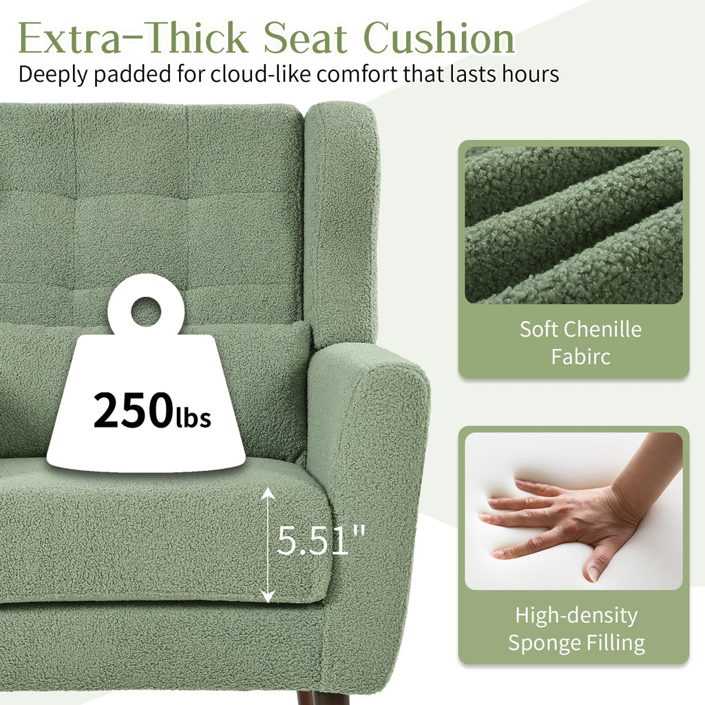 Green Teddy Upholstered Armchair Set of 2 with Lumbar Pillow L36369
