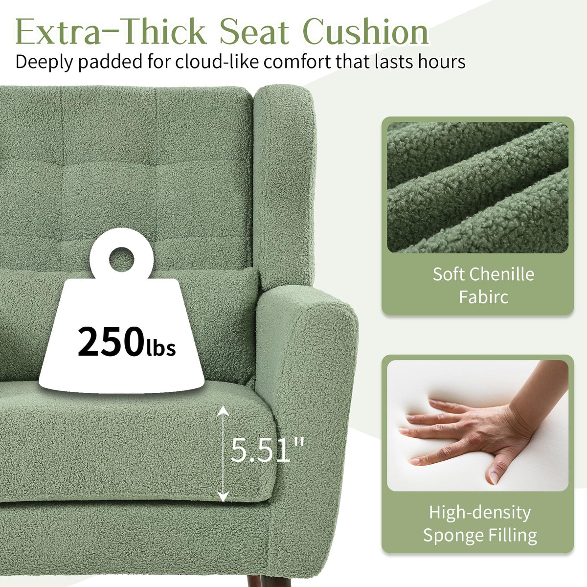 Green Teddy Upholstered Armchair Set of 2 with Lumbar Pillow L36369