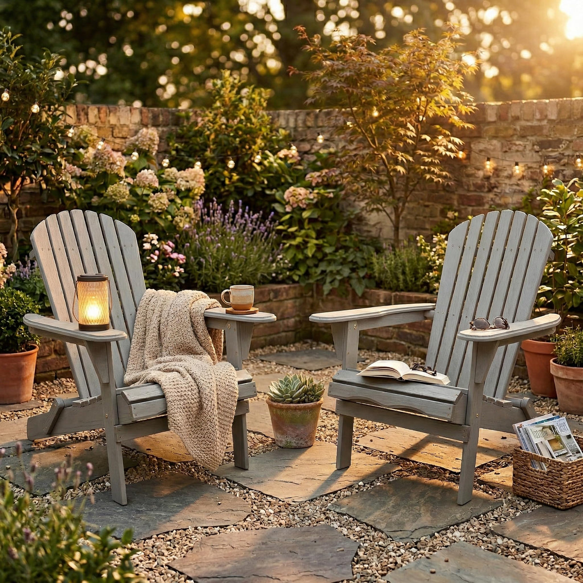 Wood Folding Adirondack Chair Set of 2 Solid Cedar K38584