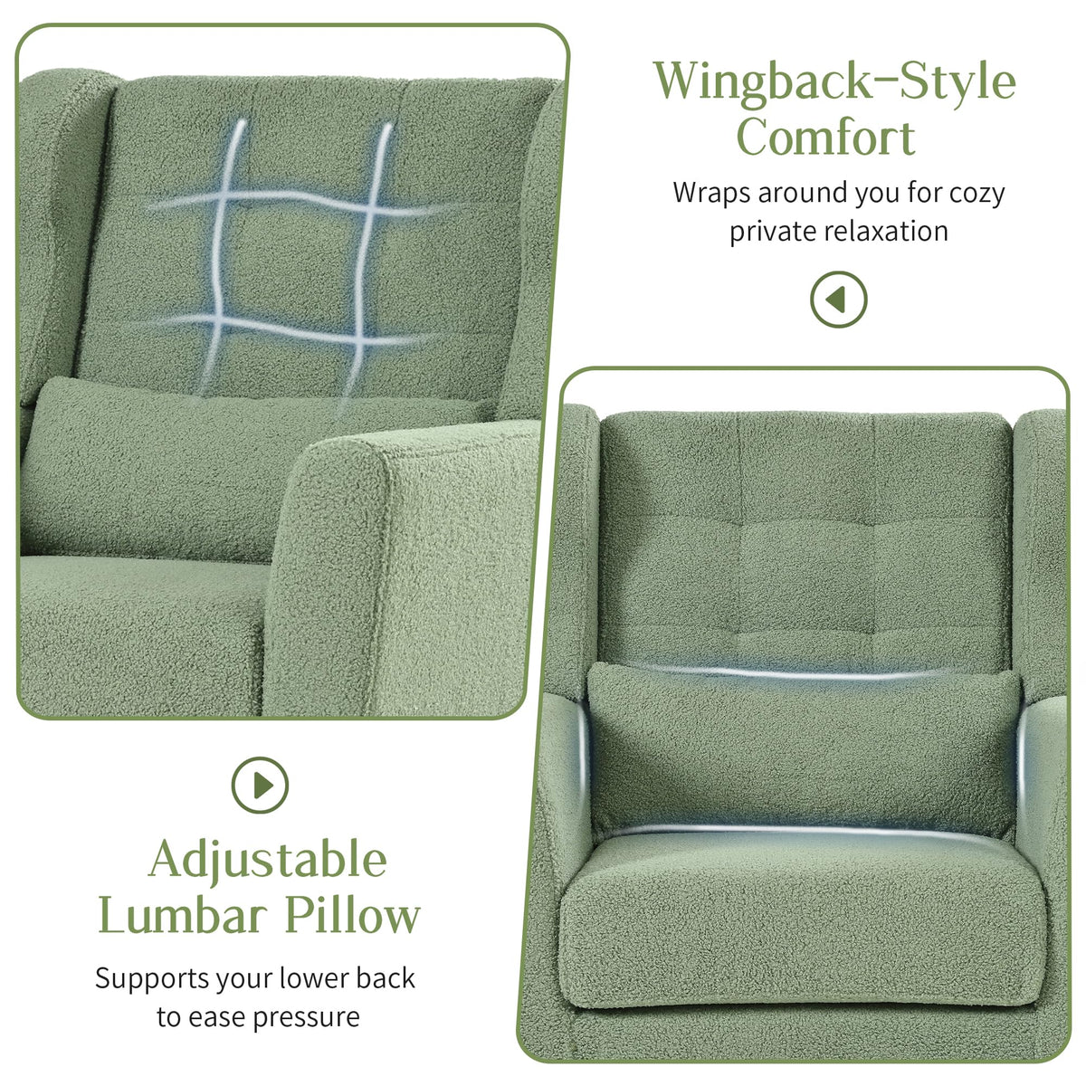 Green Teddy Upholstered Armchair Set of 2 with Lumbar Pillow L36369