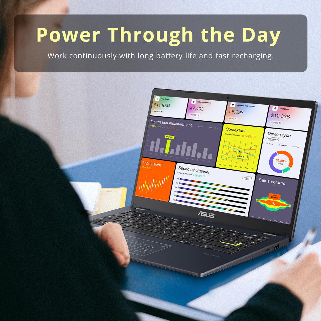 14" FHD Laptop, Intel Celeron N4500, 4GB RAM, 224GB Storage, Quiet Blue I828