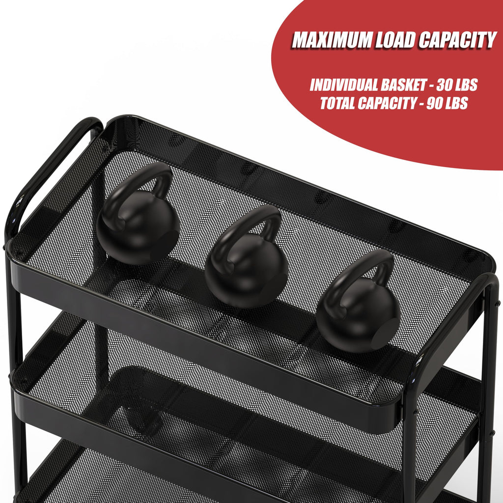 26" 3-Tier Metal Utility Cart, Black U893
