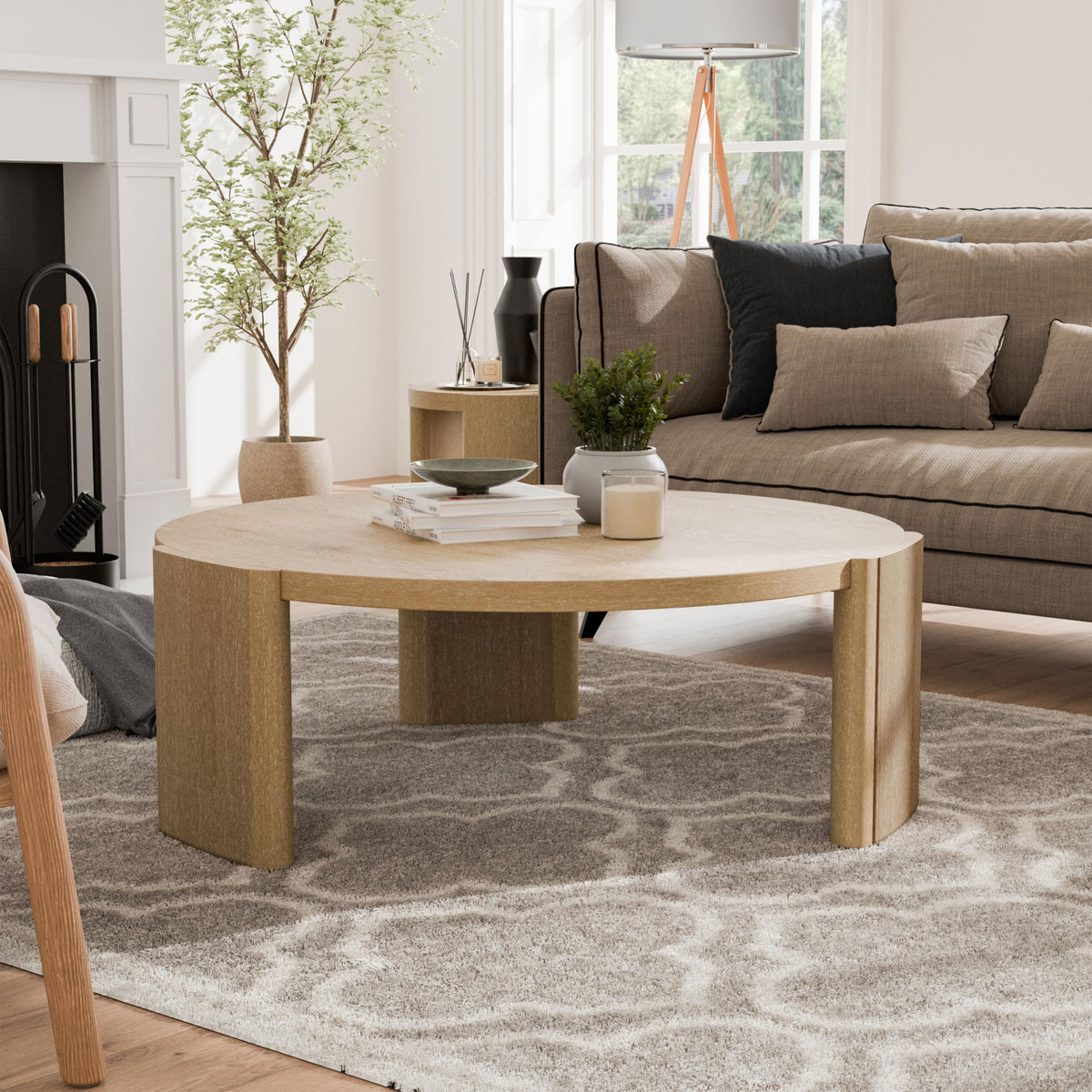 42” Round Oak Finish Wood Coffee Table K979880