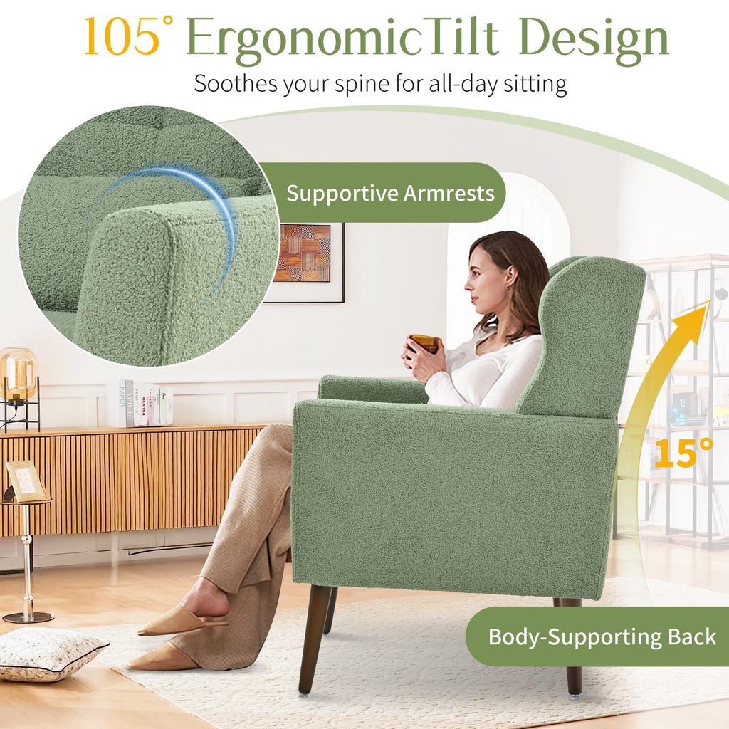 Green Teddy Upholstered Armchair Set of 2 with Lumbar Pillow L36369