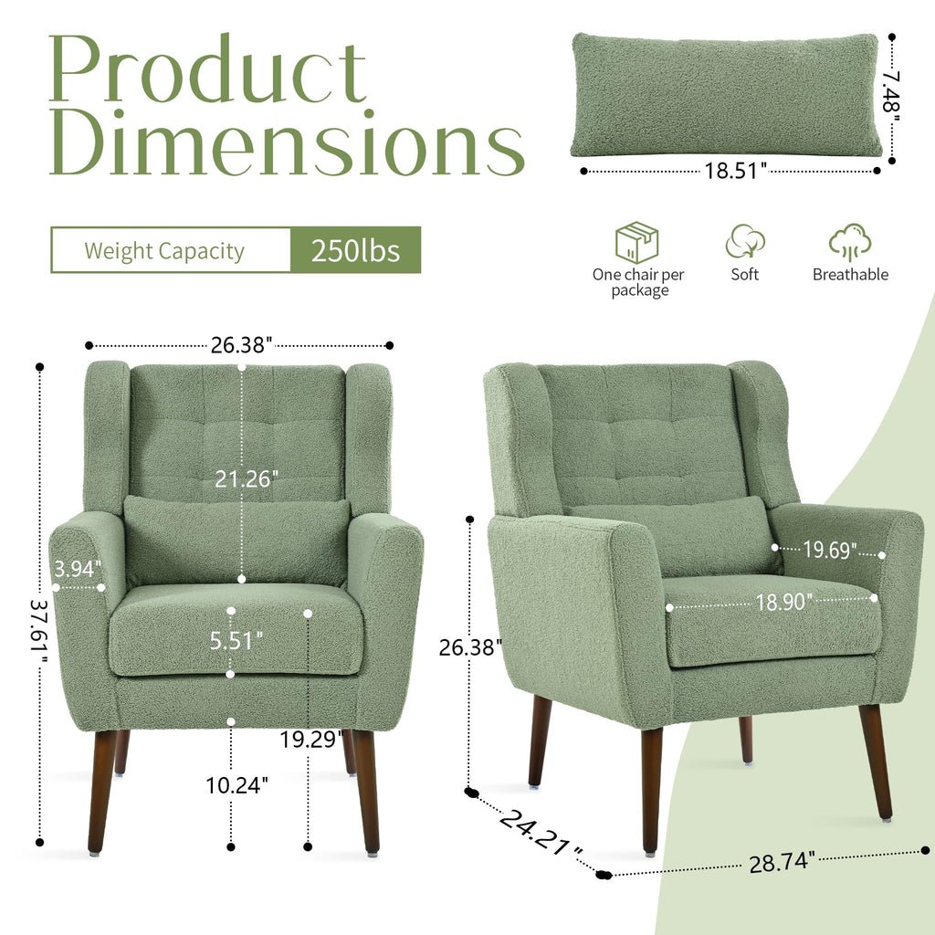 Green Teddy Upholstered Armchair Set of 2 with Lumbar Pillow L36369