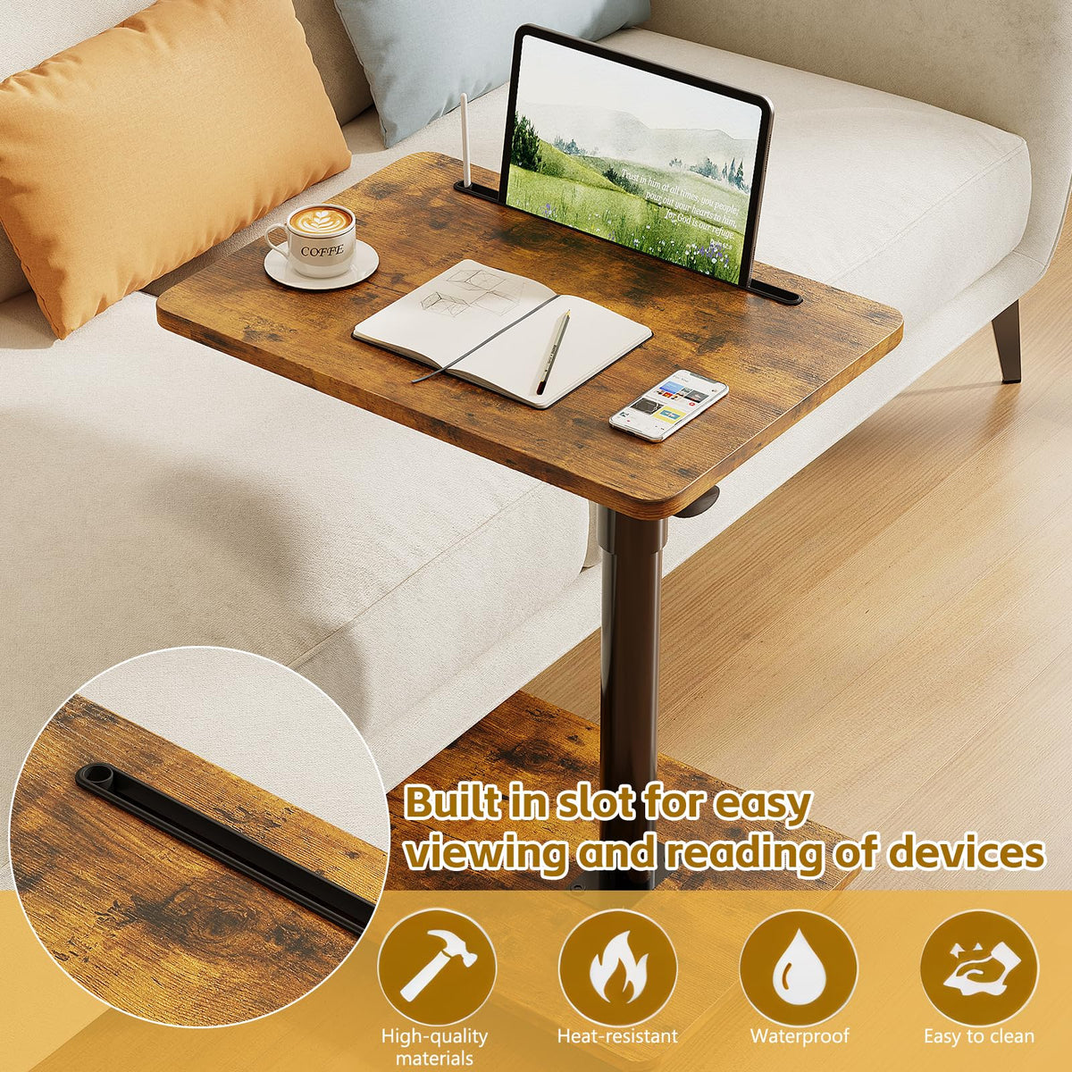 Height Adjustable Swivel C Shaped Side Table Set of 2 A34078