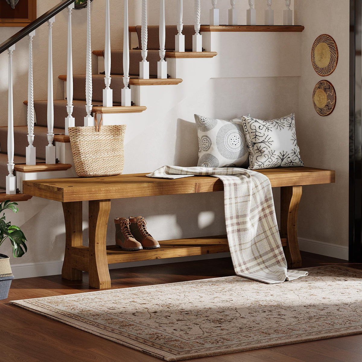 Brown Solid Wood Entryway Bench P612405